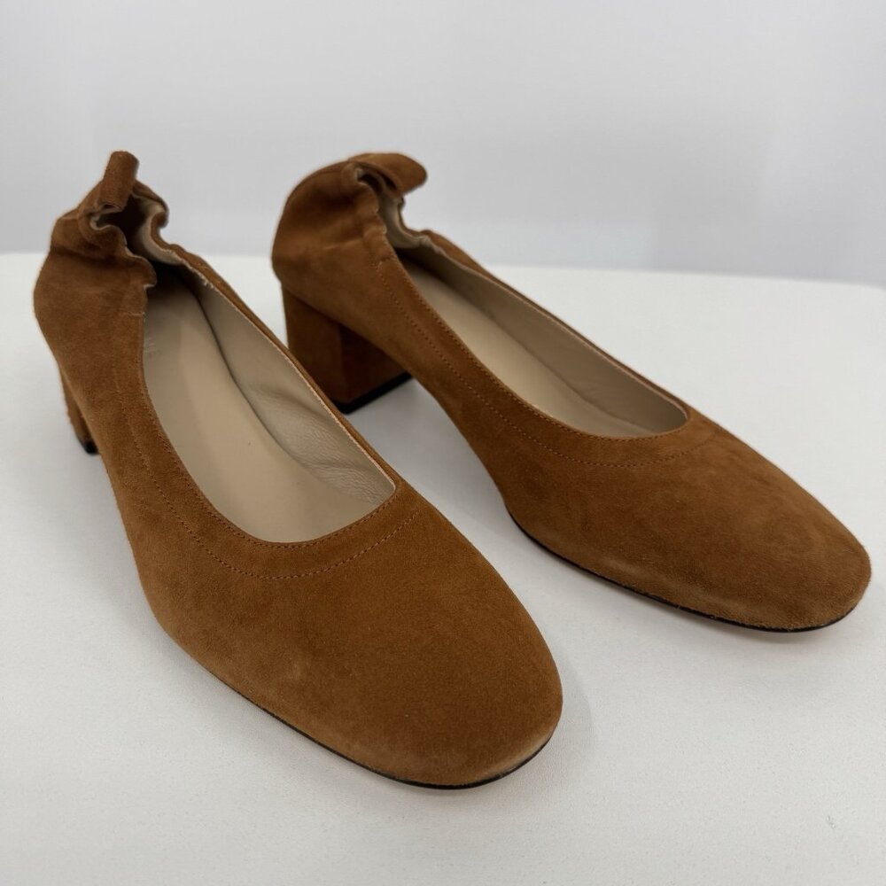 Everlane Italian Suede Day Heel Almond Brown 10.5 Women's Elastic Back Comfort